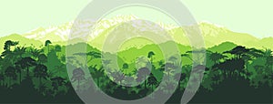 Vector horizontal seamless tropical Jungle with mountains background