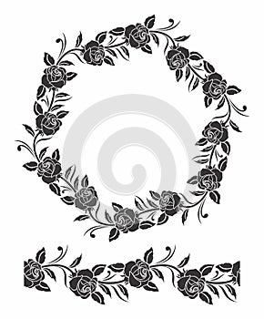 Vector Horizontal seamless vignette with rose buds