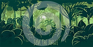 Vector horizontal tropical rainforest Jungle background