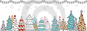 Vector horizontal winter banner Christmas tree branch