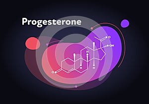 Vector hormones fluid modern banner. Progesterone structure in liquid gradient trendy shape on black. Hormone associated with