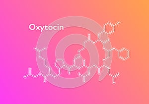 Vector hormones gradient banner template. Oxytocin structure on pink to orange background. Hormone assosiated with bonding,