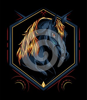 Vector horse . head horse illustration with ornament background