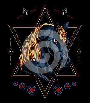 Vector horse . head horse illustration with ornament background
