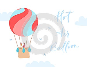 Vector hot air balloon with girl