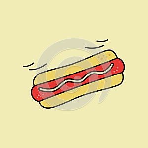 Vector hot dog sausage. fast food. sliced bread with meat. vector illustration.