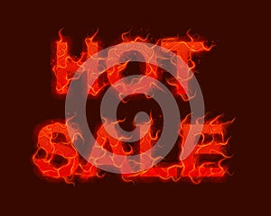 Vector Hot Sale text with red fire flames background. Wavy threads from fiery letters. Hot Black friday sale