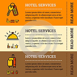 Vector hotel services banner concept with color outline icons