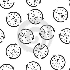 Vector hour icon. Support 24 hours a day. Round the clock seamless pattern on a white background