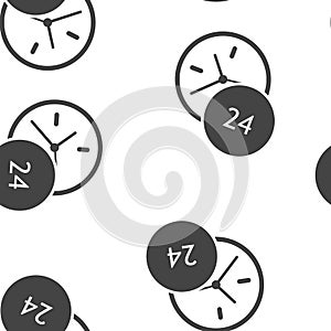 Vector hour icon. Support 24 hours a day. Round the clock seamless pattern on a white background