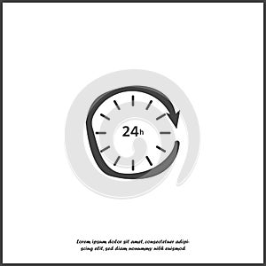 Vector hour icon. Support 24 hours a day. Round the clock on white isolated background