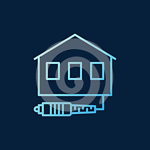 Vector House with Fiber Optic Cable blue outline icon