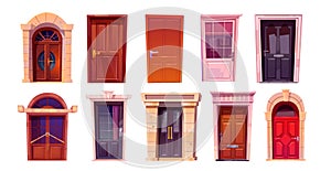 Vector house front door cartoon illustration set