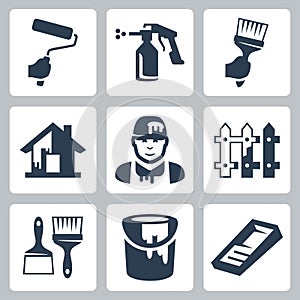 Vector house painter icons set photo