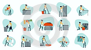 Vector of a housewife busy with home  errands photo