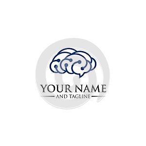 Vector human brain in low poly particles tech style. Logo, icon, emblem design template