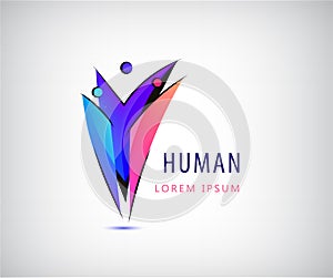 Vector human logo. 3 person icons, group of people together. colorful men sign. Social net, family, teamwork, business