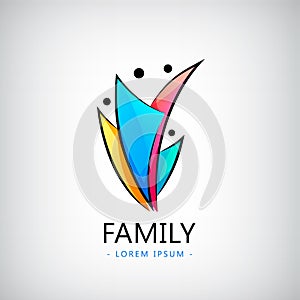 Vector human logo, group of people colorful icon, teamwork, business, family of 4. Kids, caring children, family