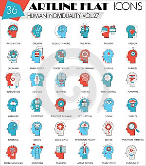 Vector Human mentality personality and individuality features ultra modern outline artline flat line icons for web and