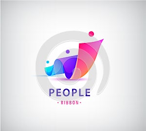 Vector human, people group logo. Family, business teamwork, friendship concept. 3d origami, multicolor men logo