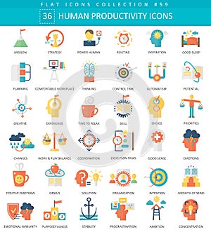 Vector Human productivity color flat icon set. Elegant style design Human productivity web icon.