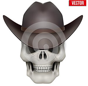 Vector Human skull with cowboy hat on head