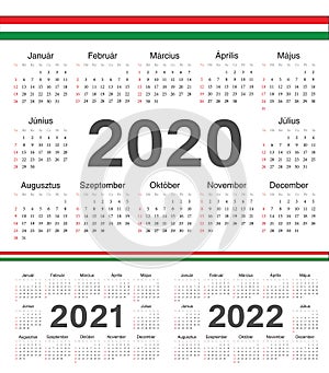 Vector Hungarian circle calendars 2020, 2021, 2022