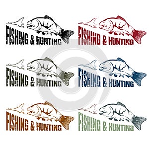 vector hunting and fishing vintage emblems set