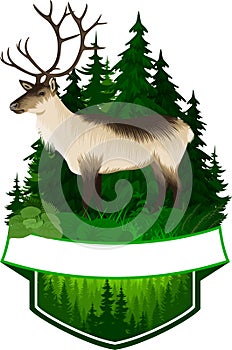 Vector hunting woodland emblem with  raindeer