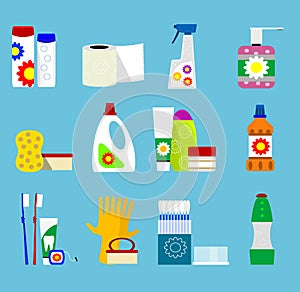 Vector hygiene and cleaning products icons.
