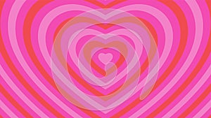 Vector hypnotic heart shape tunnel. Groovy style psychedelic concentric hearts. Bright vivid colorful vintage love wallpaper. Cool