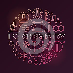 Vector I Love Chemistry colorful round outline illustration