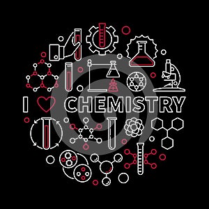 Vector I Love Chemistry modern round illustration in line style