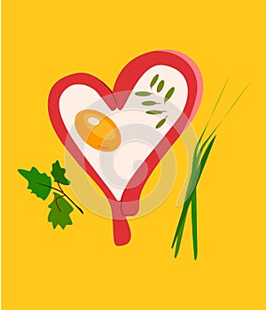 Vector I love eggs,One fried sunny-side up egg with World Egg or Valentines Day or Easter holiday card.Fried egg in the shape of