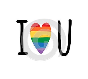 Vector I love you lgbt rainbow flag lettering