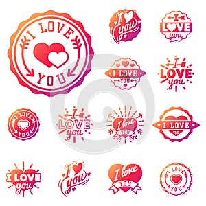 Vector I love You text overlays hand drawn lettering badge inspirational lover quote illustration.