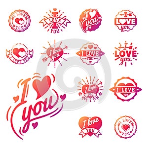 Vector I love You text overlays hand drawn lettering badge inspirational lover quote illustration.