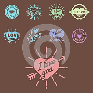 Vector I love You text overlays hand drawn lettering badge inspirational lover quote illustration.