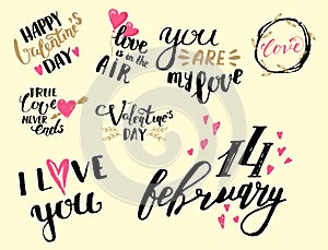 Vector I love You text overlays hand drawn valentine lettering inspirational lover quote illustration.