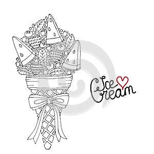 Vector Ice cream for coloring book for adult and kids