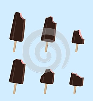 Vector ice cream(ice lolly) illustrations with different types of bitten places.