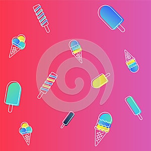 Vector ice cream pattern. colorful cartoon background with fruit and chocolate popsicles