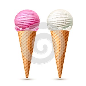 Vector Ice cream waffle cone vanila strawberry