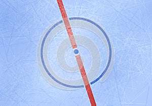 Vector ice hockey rink background. Center of ice arena with central point and middle line and lines texture