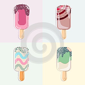 Vector icecreams in soft colors for background