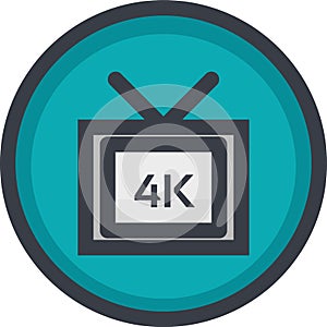 Vector Icon of 4k video quality on button in flat style with outline. Pixel perfect. Player and multimedia icon.