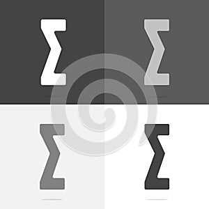 Vector icon algebraic sum. Set a flat sigma icon on white-grey-black color