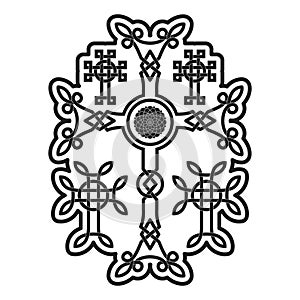 Vector icon with ancient Armenian symbol Khachkar. Armenian cross stone