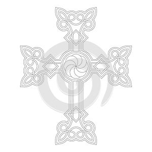 Vector icon with ancient Armenian symbol Khachkar. Armenian cross stone photo