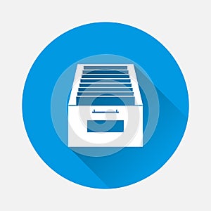 Vector icon Archived documents, storing documents in archives icon on blue background. Flat image with long shadow